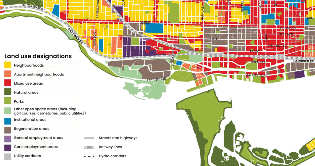 Map of the Toronto area adjacent to Ontario Place depicting the Land Use Designations. Ontario Place is currently “Open Space Area” as per the Toronto Official Plan.