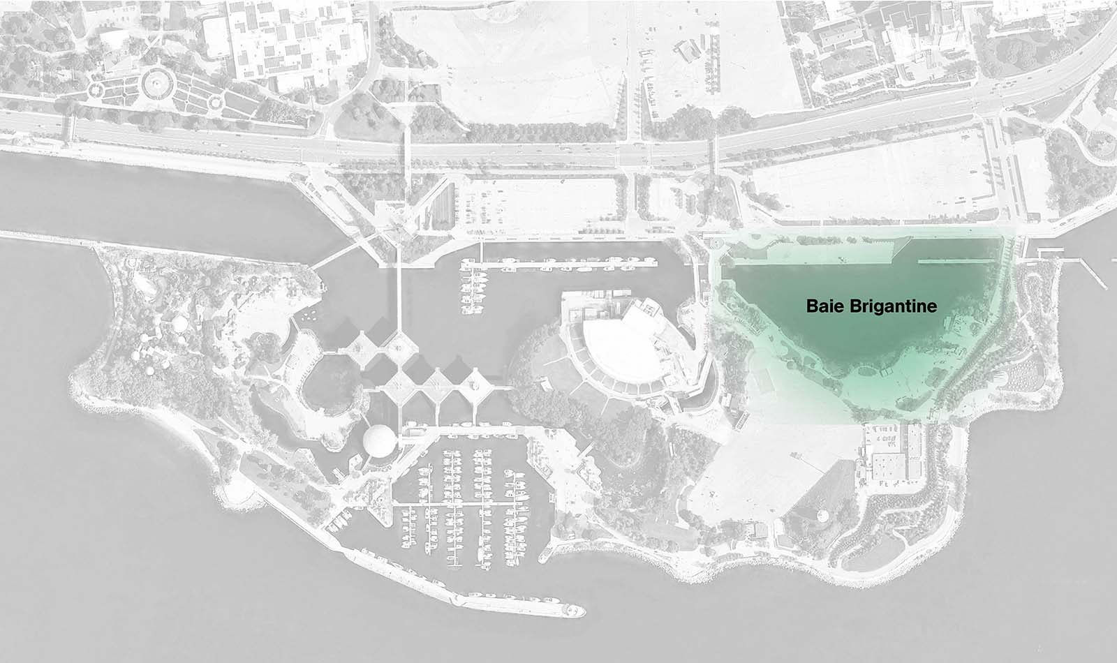 Plan du site de la Place de l’Ontario avec Brigantine Cove en surbrillance.