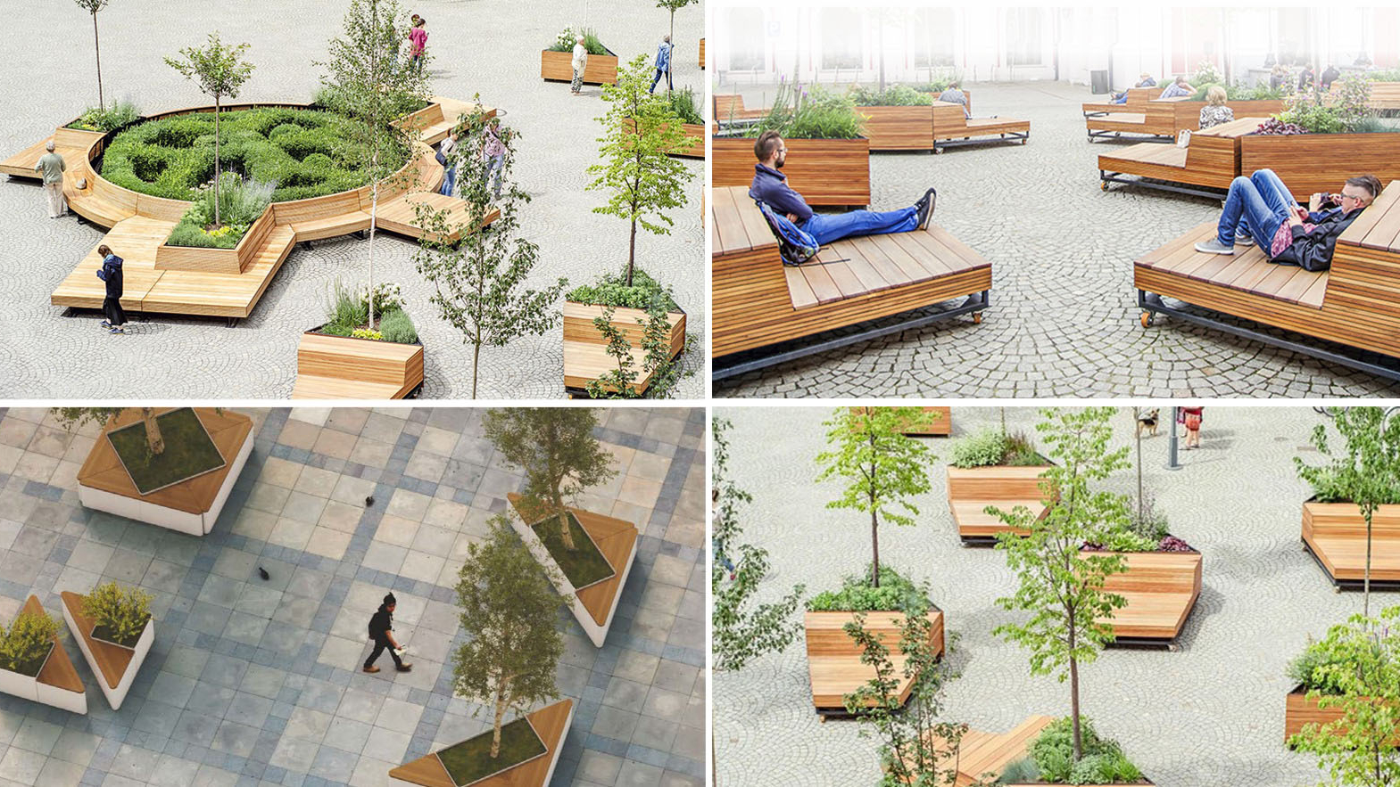 Movable wood seating with planting 