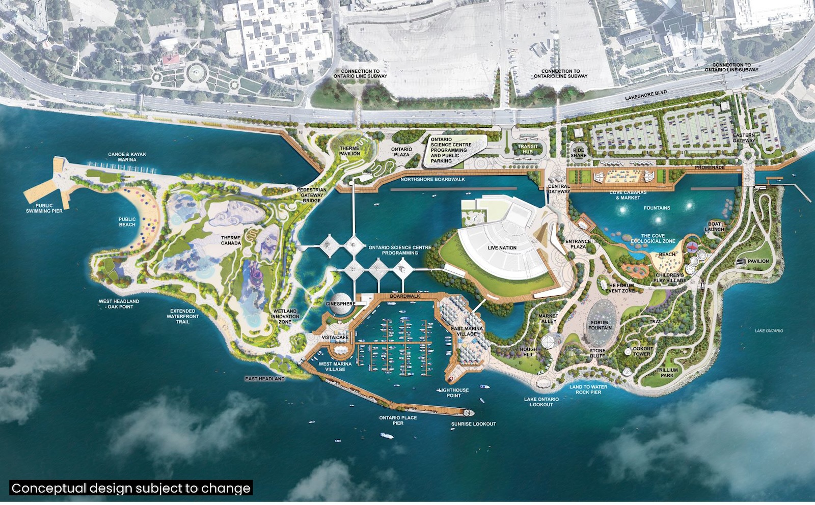 Conceptual design for Ontario Place (subject to change).